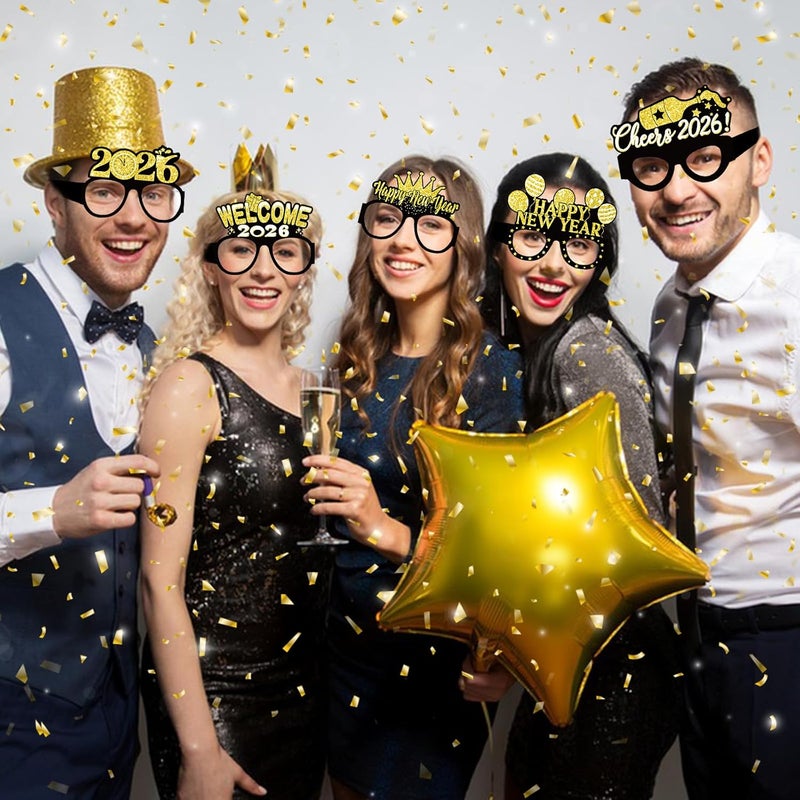 Runloon 12PCS New Year Glasses, Funny New Years Eve Party Paper Glasses Photo Booth Props 2026 Eyeglasses Frames for NYE Party Supplies Decorations 2026 - Image 4